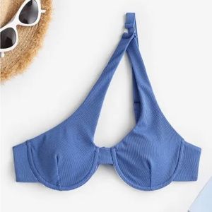 NWT - ZAFUL Asymmetrical Shoulder Cut Out Tie Back Bikini Top - Blue M